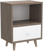 JAXPETY Set of 2 Modern Wood Nightstand, Bedside Table with Drawer, Bedside Furniture, Night Stand, End Table with Open Shelf and Solid Wood Legs for Home Bedroom, Brown