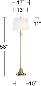 360 Lighting Spenser Traditional Floor Lamp Standing 58" Tall Brushed Antique Brass Gold Metal Thin Column Off-White Linen Fabric Empire Shade for Living Room Reading House Bedroom Home