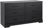 Prepac Rustic Ridge Farmhouse 6-Drawer Double Dresser, Black Dresser for Bedroom, Chest of Drawers with 6 Storage Drawers, 53.25” wide x 18.25” deep x 28.5” tall, Black