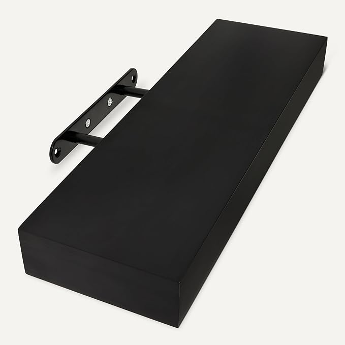 Amazon Basics Wood Floating Wall Shelves, Pack of 3, Black, 15.8" x 5" x 1.8"