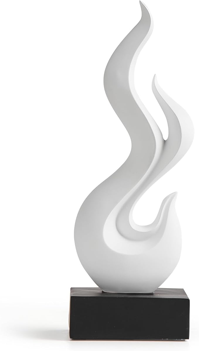 Modern Abstract Art Table Decoration, Gold Decor Flame Statue for Living Room Home, Black Shelf Decor Accents, Abstract Art Resin Sculpture for Dining Room, Office & Coffee Table Centerpiece (White)