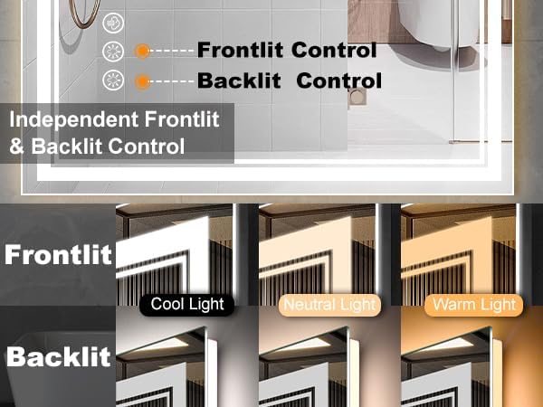 30x30 Inch LED Bathroom Mirror with Frontlit & Backlit（Independent Control）, Lighted Mirror for Bathroom Wall with 3-Color Dimmable & Anti-Fog, Vanity Mirror with Lights