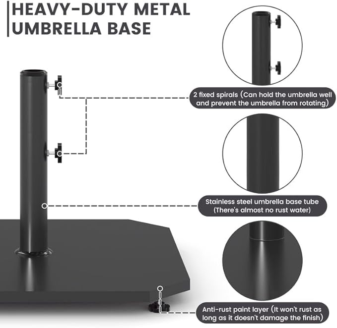 Sundale Outdoor Umbrella Base 40lbs with Stainless Steel Umbrella Tube, Heavy Duty Steel Umbrella Stand, Black