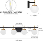 4-Light Modern Vanity Light for Bathroom, Black and Gold Bathroom Lighting Fixtures Over Mirror, White Frosted Glass Vanity Lights Globe Wall Lamp Sconces for Hallway Stairway Living Room