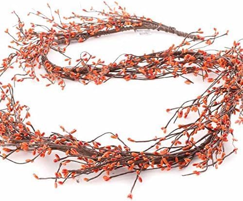 NeoL'artes Artificial Fall Berry Garland, 6 Feet, Orange Berries, Decorative Mantle and Table Decor (Orrange)