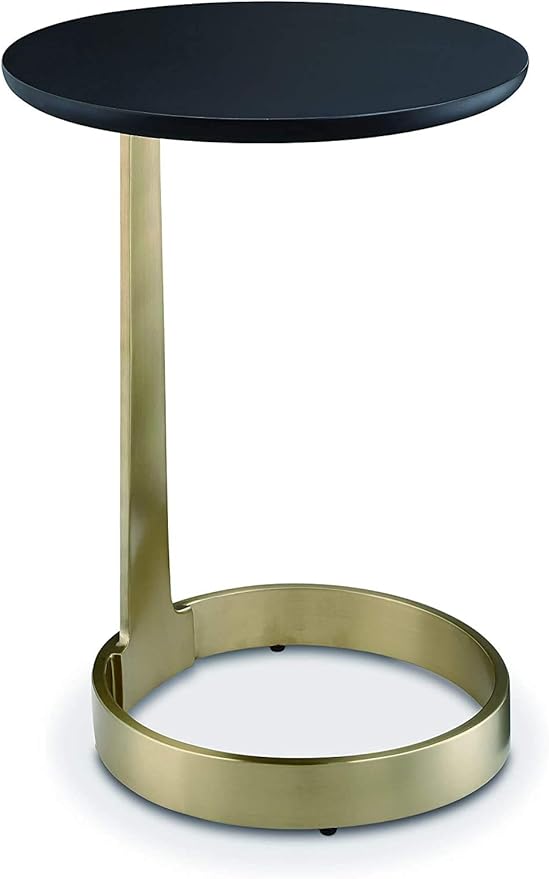Michelle C Side Table – Modern Luxury End Table with Bright Brass Legs & Black Top, Commercial Grade Quality for Living & Bedrooms