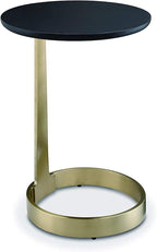 Michelle C Side Table – Modern Luxury End Table with Bright Brass Legs & Black Top, Commercial Grade Quality for Living & Bedrooms
