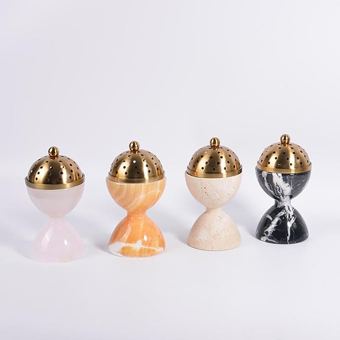 Natural Marble Incense Burner with Brass Accents 6.29 x 3.54 inches Multi-Purpose Holder for Cones/Sticks/Sage, Home Decor & Relaxation (Yellow)