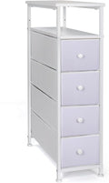 Narrow Dresser for Bedroom, Fabric Tall Dresser & Chests of Drawers with 4 Drawers, Vertical Organizer Storage Tower Unit for Bedroom, Hallway, Entryway White Wood Grain