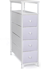 Narrow Dresser for Bedroom, Fabric Tall Dresser & Chests of Drawers with 4 Drawers, Vertical Organizer Storage Tower Unit for Bedroom, Hallway, Entryway White Wood Grain