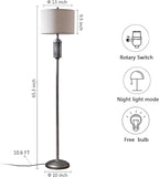 65'' Industrial Floor Lamp for Living Room Bedroom with 2 Light Sources, Modern Metal Tall Standing Lamp with Nightlight, Rustic Floor Light for Home Office Corner, Bulbs Included