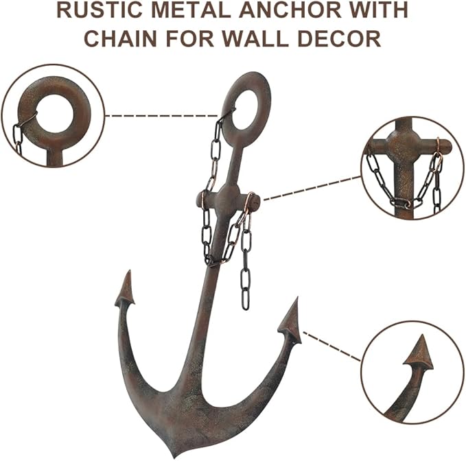 DECORKEY Anchor Wall Decor,Antique Metal Wall Art With Chain for Bedroom Living Room Dorm Home Wall Decor, Antique Metal Anchor Farmhouse Decor