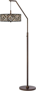 71 1/2" Woodwork Diamonds Bronze Downbridge Arc Floor Lamp with Print Shade