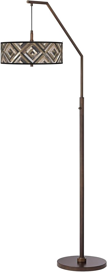 71 1/2" Woodwork Diamonds Bronze Downbridge Arc Floor Lamp with Print Shade