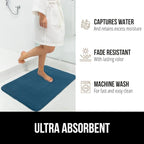 GORILLA GRIP Memory Foam Bath Mat, Soft Absorbent Velvet Bathroom Mats, Durable Dots on Underside, Machine Washable Bathmat, Carpet Rug Room Decor for Shower Tub Floor RV, 24x17 Rugs, Blue
