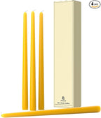 12-Inch Tall Dripless Taper Candles Set of 4 - Lemon Yellow Tapered Candles, Perfect for Spring - Smokeless, Unscented, Long Burning - Hand Poured, Colored Tall Candlesticks - Lenmon