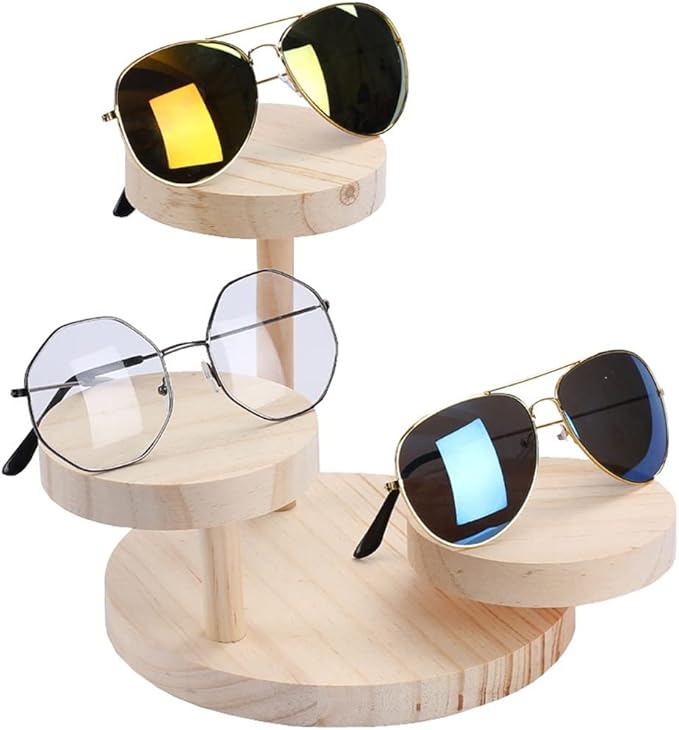 Wood Sunglass Display Racks Shelf Eyeglasses Show Stand Jewelry Holder for 3 Pairs Glasses Showcase