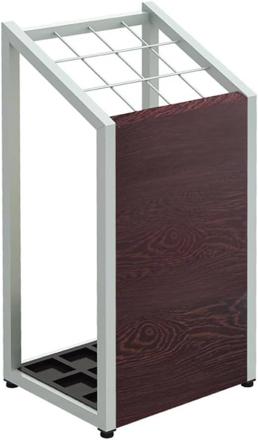 AKIRA Mid-Size Umbrella Stand for 12-Umbrellas Modern Brown Wood Grain & Gray Metal Entryway Organizer Rack Holder for Office or Lobby, Model US-US-0325-GYDB