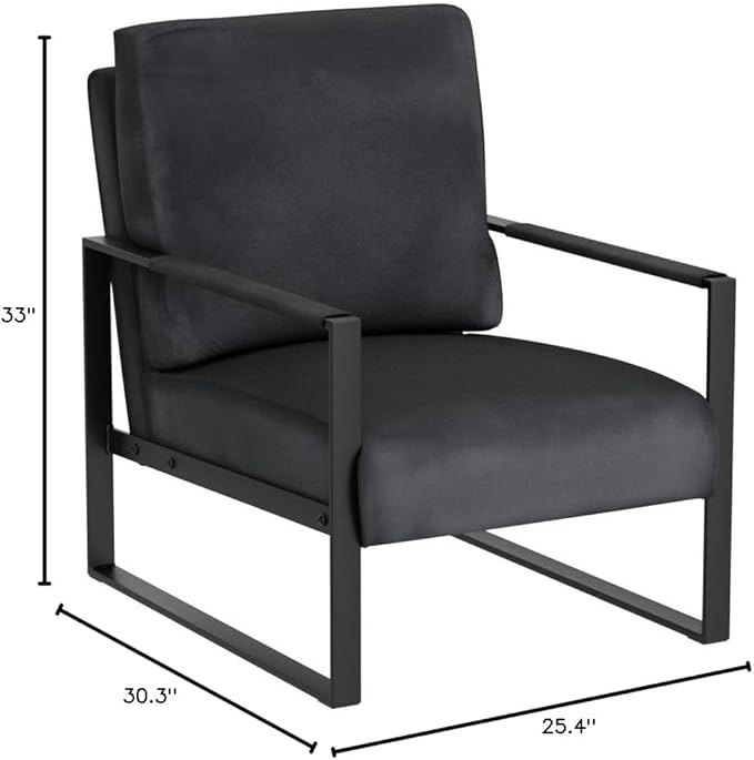 Container Furniture Classic Mid Century Modern Accent Chair with Durable Square Metal Frame, Armchair for Living Room, Bedroom, Home Office in Plush Velvet Upholstery, Black