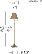 360 Lighting Westbury Traditional Swing Arm Floor Lamp Adjustable Height Standing 70" Tall Antique Brass Natural Burlap Fabric Bell Shade Decor for Living Room Reading House Bedroom Home
