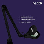 Neatfi 1,200 Lumens LED Magnifying Lamp with Clamp – 5-Inch Lens, 5 Diopter, Dimmable, Adjustable Arm, Includes Microfiber Cloth, Lamp for Reading, Sewing, Crafting (Black, 5 Diopter)