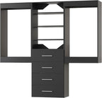 Modular Closet Organizer, 66" Wide with Hanging and Drawers, Wood Tower Storage for Walk-in Closets, Wall-Mounted Black Wardrobe Kit