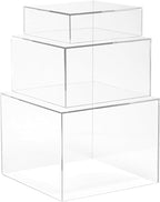 Red Co. Set of 3 Crystal Clear Acrylic Cube Display Nesting Risers with Hollow Bottoms, Transparent