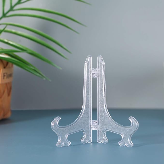 Artliving 5 Inch Clear Plastic Easels or Stand/Plate Holders to Display Pictures or Other Items at Weddings, Home Decoration, Birthdays, Tables (12 Pack)