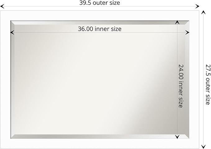 Amanti Art White Wall Mirror 27x39 Basic White Narrow Rectangle Bathroom Mirror for Wall Decor Living Room, Large Casual Wood Frame, Hangs Horizonally and Vertically, Bathroom Decor, Beveled Edge