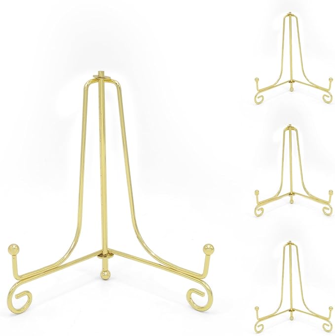 Iron Plate Stands for Display, Foldable Book Holder & Easel Stand for Sign, Versatile Poster Stand and Small Plate Stand for Home Decor, Art, Photo Frame, Card, Crystal Display (Gold, 6 inch (4Pcs))
