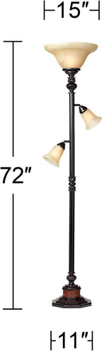 Kathy Ireland Sonnett Industrial Vintage Tree Torchiere Floor Lamp Standing 72" Tall Bronze Brown Champagne Alabaster Glass Shade for Living Room Reading House Bedroom Home Office