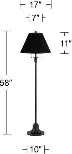 360 Lighting Dyna Traditional 58" Tall 2-Light Standing Floor Lamp Skinny Pole Pull Chain Black Finish Living Room Bedroom House Reading Office Home Decor Entryway Dining Black Pleated Shade