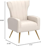 Modern Velvet Accent Chair, Channel Tufted Bedroom, Office or Living Room Furniture with Elegant Metal Legs, 26" Wide Armchair, Beige