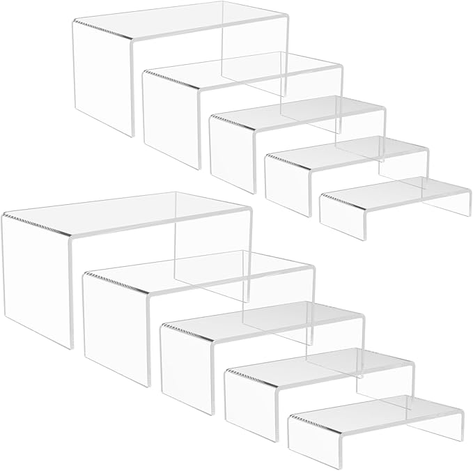 10 PCS acrylic display stand, Acrylic Display Risers, 5 Sizes Clear Product Stand, Jewelry Display Riser Shelf Showcase Fixtures For Collectibles Display, Toy Figure Display
