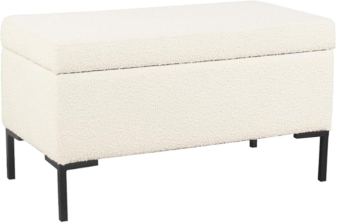 HomePop Upholstered Storage Bench with Metal Leg|Homepop Home Décor|Bench with Storage for Living Room & Entryway - Cream Boucle