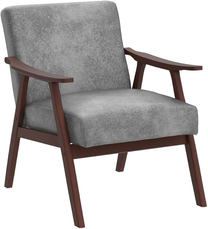 Accent Chair with Microfiber Upholstery and Solid Wood Frame, Classic Mid-Century Modern Living Room Furniture for Extra Seating, Spotted Grey