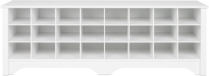 Prepac White Hall Bench with Storage and Seating: 24-Shoe Cubby Bench, Ideal White Shoe Rack for Entryway, Sized 15.5" D x 60" W x 20.25" H