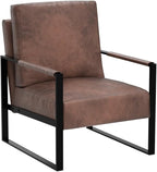 Container Furniture Classic Mid Century Modern Accent Chair with Durable Square Metal Frame, Armchair for Living Room, Bedroom, Home Office in Spotted Microfiber Upholstery, Brown