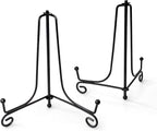Iron Plate Stands for Display, Foldable Book Holder & Easel Stand for Sign, Versatile Poster Stand and Small Plate Stand for Home Decor, Art, Photo Frame, Card, Crystal Display (Black, 10 inch (2Pcs))