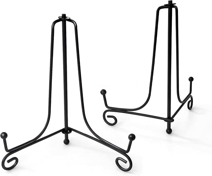 Iron Plate Stands for Display, Foldable Book Holder & Easel Stand for Sign, Versatile Poster Stand and Small Plate Stand for Home Decor, Art, Photo Frame, Card, Crystal Display (Black, 10 inch (2Pcs))