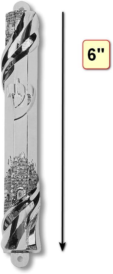 My Daily Styles Mezuzah Case - Metal Silver-Tone Jewish Blessing for Home Old City Design, 6"