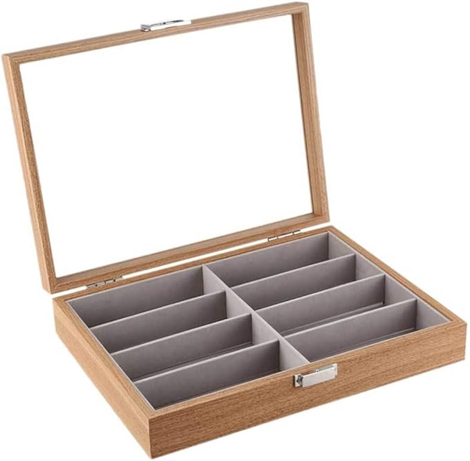 Eyeglass Sunglass Storage Box 8 Slot Wooden Glasses Display Case Organizer Jewelry Holder Collection