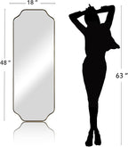 ANDY STAR 18" x 48" Full Length Wall Mirror, Large Brushed Gold Bathroom Mirror for Wall, Scalloped Corner Rectangle Body Mirror for Floor and Leaning