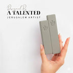 SURI Mezuzah for Door – 4 Inch Light Gray Concrete Mezuzah Case with Printed Scroll, Judaica Entry Design, Fits a 3 Inch Mezuza Scroll, Gift Box Included