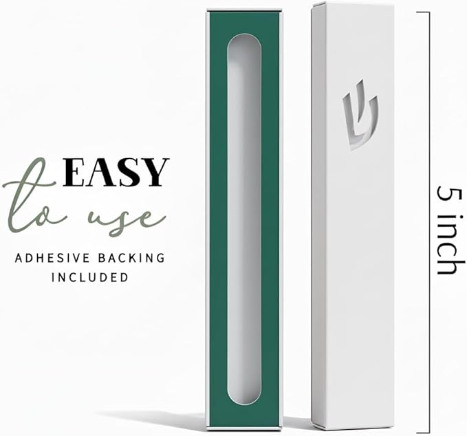 SURI Mezuzah Case – 5 Inch White Aluminum Mezuzah Cover with Printed Scroll, Self-Stick Adhesive, Fits a 4 Inch Mezuza Scroll, Open-Back Design for Indoor Use, Gift Box Included