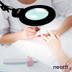 Neatfi XL Bifocal LED Magnifying Lamp – 7-Inch Acrylic Lens, 2.25x & 6X Magnification, 1,600 Lumens, Dimmable LED, Adjustable Arm, Hands-Free Close Work (Black, with Clamp)