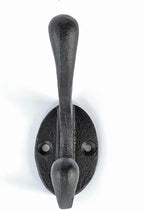 Ambipolar 5 Pack Decorative Cast Iron Heavy Duty Double Hooks, Wall Mounted Coat Hooks, Vintage Inspired (Antique Black) (Cornish Hook)