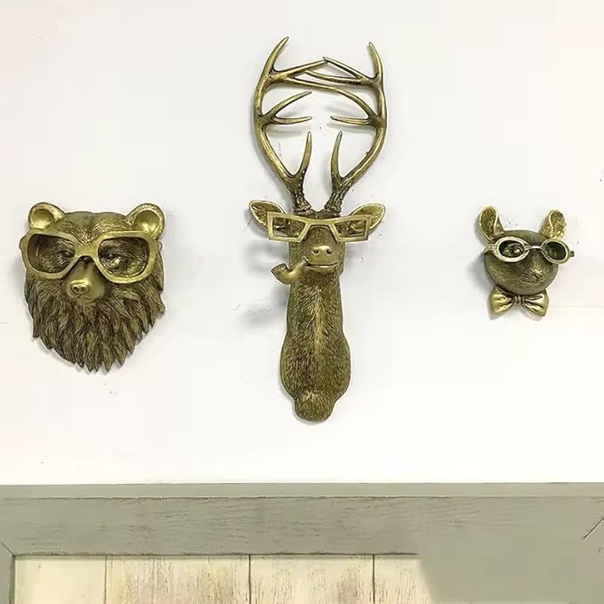 Animal Heads Wall Art Decor,3D Wall Mount Ornament, Aesthetic Gold Wall Sculpture Home Decor, Resin Animal Head Wall Hanging Decoration for Family Living Room Bedroom Bathroom Kitchen Gift (Rat)