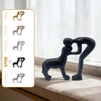 Human and Dog Statue Decoration, Cute Pet Sculpture Home Decor Tabletop Ornament Figurines Office Living Room Bedroom Home, for Dog Lovers Friends Family Decoration, Black Color