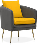 MoNiBloom Sofa Chair Arm Chair Living Room Bedroom Reading Chair, Yellow/Gray Contrasting Colors Upholstered Bedroom Barrel Chair with Backrest Pillow, Mid Century Modern Comfy Suede Singel Armchair